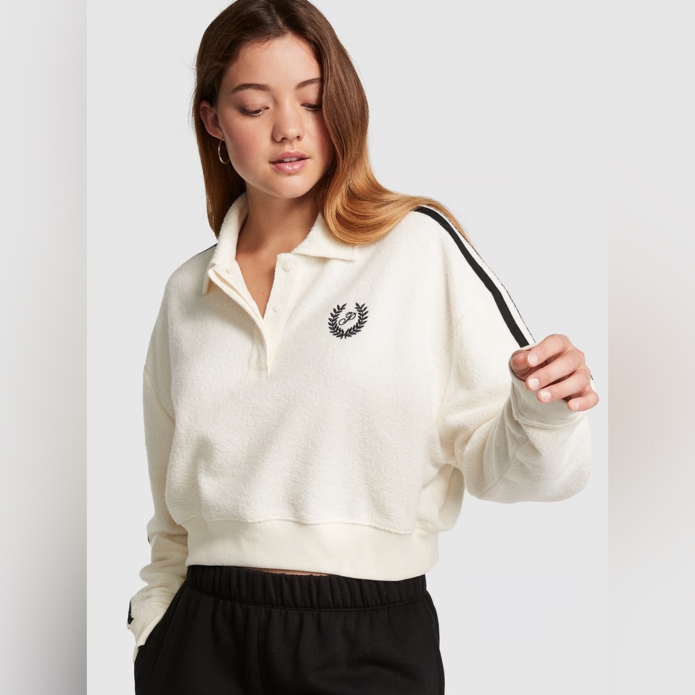 Victoria Secret Reverse Fleece Cropped Polo Sweatshirt
